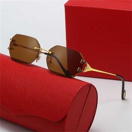 26% OFF Wholesale of sunglasses New Polygonal Frameless Trimmed for Men and Women Small Frame Fashion Sunglasses