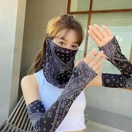 Arm Leg Warmers Cycling Masks UV Protection Neck Mask Sunscreen Cashew Flower IIce Sleeve Sleeves Guard Ice Silk Covers Oversleeve YQ240106