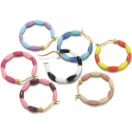 Hoop Earrings 1 Pair Stainless Steel Round Coloured Enamel Bamboo Joint Women Fashion Misscandy Jewellery Girls Gifts Wholesale