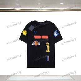 xinxinbuy 2024 Men designer Tee t shirt basketball patch embroidery Crew Neck short sleeve cotton women Black white XS-2XL