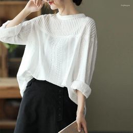 Women's Blouses Arrival 2024 Korea Fashion Spring Summer Women Long Sleeve O-neck Casual Shirts Sweet Hollow Out Lace Blouse Tops J246