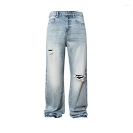 Men's Jeans Mens Denim Pants Autumn And Winter Thick Beard Gradient Drape Loose Straight Leg Ripped Trendy High-quality