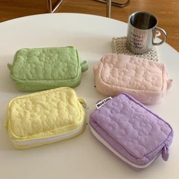 Cosmetic Bags Zipper Large Solid Color Bag Cute Flower Makeup For Women Travel Make Up Toiletry Washing Pouch Plush Pen