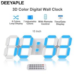 Deeyaple 3D LED Digital Wall Clock Colour 15 Inch Large Luminous Table Alarm Time Date Temperature Display Bedroom 240106