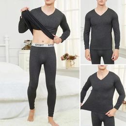 Men's Thermal Underwear Men Suit Clothing Set Winter V Neck Slim Fit Elastic Fleece Keep Warm Thick Thermo