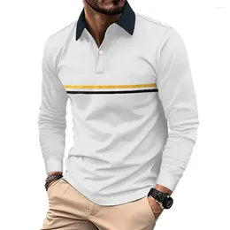 Men's Polos Comfy Fashion Stylish Shirt Comfortable Contrasting Fit Full Sleeve Brown Cotton Blend Grey Pink