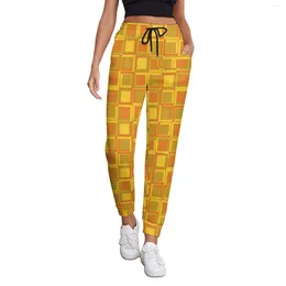 Women's Pants Retro Square Ladies Orange 70S Print Hip Hop Sweatpants Spring Vintage Custom Trousers Big Size 3XL