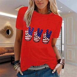 Women's T Shirts Casual Independence Day Printed Shirt Short Sleeved Summer Tee Women Long Sleeve Cotton Spandex