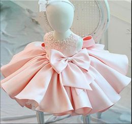 New Fashion Beaded Bow Baby Girl Dress Princess Fluffy Tulle Infant Clothes Baby Girls Baptism Christening 1st Birthday Gown Q12239630779