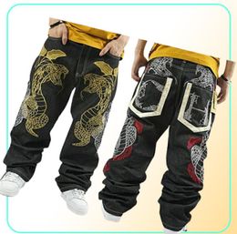 fashion NY Skateboard embroidery Dragon jeans COOL Graffiti long Loose Relaxed Casual Pants Rap boy B BOY Trousers Size 34424543238
