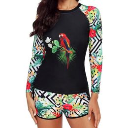 Skirts Plus Size Two Piece Swimsuit Women Print Rash Guard S3xl Swimwear Long Sleeve Surfing Suit Shorts Bathing Suits Pad Beachwear