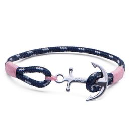 Tom hope bracelet Famous brand 4 size Handmade Coral Pink rope chains stainless steel anchor charms bangle with box and TH37648130