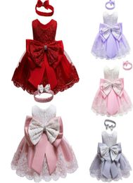 Kids Baby Bow Girls Party Lace Dress Wedding Bridesmaid Dresses Princess 024M Girls Sleeveless Bow Dress7336918