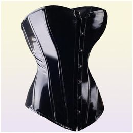 Sexy Black PVC Overbust Corset Steampunk Basque Lingerie Top Goth Rock Corset Sexy Leather Waist Trainer Corset for women Y111922159752