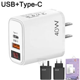 20W Type-C+USB Dual Port Digital Display LED Wall Charger Adapter EU/US/UK Adapted For iphone Samsung Smart phone