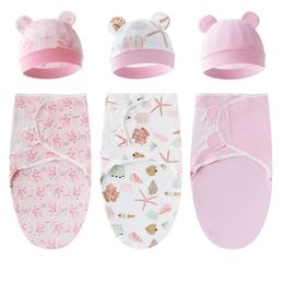 3Sets born Swaddle Blanket Hat Set Cotton Baby Waddle Wrap Adjustable Infant Sleeping Bag 06M Bedding Accessories 2023 240106