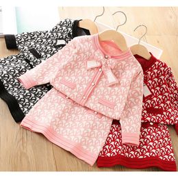 "Adorable Girls Sweater Set with Bow Cardigan and Skirt - Perfect for Spring and Autumn, Ideal for Baby Girl's Birthday Party Outfit!"