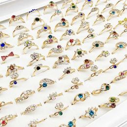 Band Rings 20pcs/Lot Wholesale Rhinestone Flower Leaves Thin Finger Rings For Women Hot Colourful Crystal Crown Bow Jewellery Party Girls GiftL240105