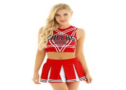 Theme Costume Women Japanese Schoolgirl Cosplay Uniform Girl Sexy Lingerie Sleeveless Crop Top with Mini Pleated Skirt Cheerleader9410645