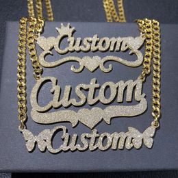 Custom Bling Name Necklace for Women Personalised Glitter Nameplate Stainless Steel Cuban Chain Jewellery Gifts 240106