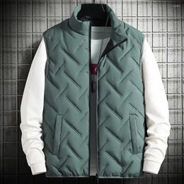 Men's Vests 2024 Men Sleeveless Jacket Zipper Vest Solid Colour Casual Cotton-Padded Thickened Stand Collar Coat Winter