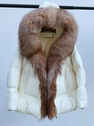 Female Luxury Large Real Fox Fur Collar Outerwear Thick Warm With Hooded Puffer Coat Winter Jacket Women 90% White Duck Down Jac 240105
