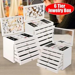 Display 6 Tier Wooden Jewelry Box Hollow/mirror Jewelry Display Box Ring Storage Box Multipurpose Gift Box Vintage Storage Cabinet Top