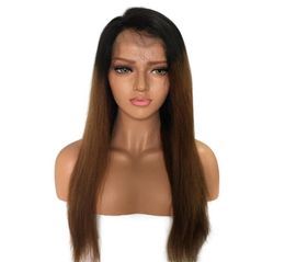 360 full lace human hair wigs Pre Plucked 150 Density Brazilian Remy Hair ombre color T 1B4 straight human hair Wig1307347