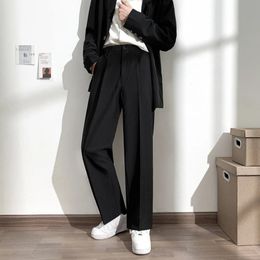 Men Suit Pants Solid Full Baggy Casual Wide Leg Trousers for Mens Khaki Black White Japanese Style Streetwear Oversize Man 240106