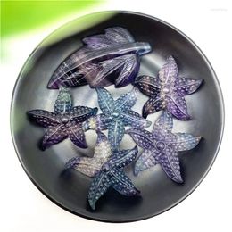 Decorative Figurines 1pc Beautiful Fluorite Rainbow Starfish Leaf Shaped Hand Carved Crystal Quartz Gifts Natural Stones And Minerals