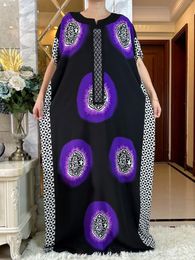 Ethnic Clothing Latest African Short Sleeve Cotton Dresses With Big Scarf Loose Printing Floral Boubou Maxi Islam Women Diamonds Abaya