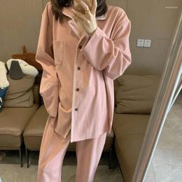 Women's Sleepwear Velvet Women Pyjama Sets Solid Piiama Pants For 2 Pieces Casual Korean Pocket Night Wears Button Home Suit