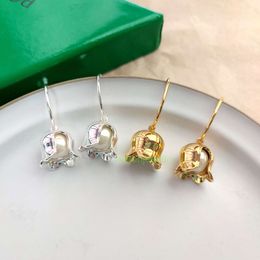 bottegaly venettaly earrings Palace Pearl Bell Orchid Earrings Light Luxury Countryside Earrings Versatile Small Fragrance Cute Female Earrings
