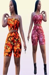 ANJAMANOR Camouflage Print Casual Two Piece Set Crop Top and Pants Summer Short Tracksuit Women Sexy Bodycon Romper D74AA21 CX2007681873