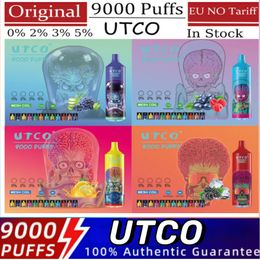 Original UTCO puff Tornado 9000 Puff Disposable E Cigarettes 0.8ohm Mesh Coil 18ml Pod Battery Rechargeable Electronic Cigs Puff 9K 0% 2% 3% 5% RBG Light Vape Pen Kit Lanyard