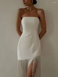 Casual Dresses 2024 Women's Wear Hem Fringe Dress Strapless Asymmetrical Insgoth Sexy Off Shoulder Tube Top Split Bodycon Tail Part