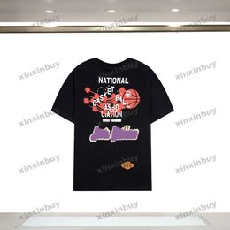 xinxinbuy 2024 Men designer Tee t shirt basketball patch embroidery Crew Neck short sleeve cotton women Black white XS-XL