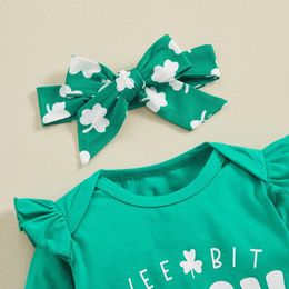 Clothing Sets St Patricks Day Baby Girl Outfit Letter Print Long Sleeve Ruffle Romper Flare Pant Headband 3Pcs Born Clothes