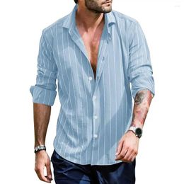 Men's Casual Shirts 2024 Korean Fashion Autumn Men Business Neat Capable Hipster Street England Style Elegant Stripe Clothes Top