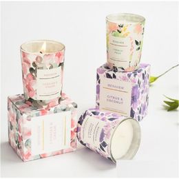 Candles Wedding Luxury Scented Candle Gift Cotton Wick Soy Wax Aroma Glass Jar Smokeless Fragrance Flower Series Aromatherapy Drop D Dhq31
