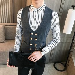 Dress vest men wedding suit vests doublebreasted fashion classic wait coat for business casual barber work male 240105