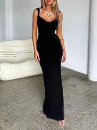 Casual Dresses 2024 Black Camis Satin Long Elegant Sleeveless Slip Holiday Party Sexy Backless Summer Women