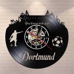 Dortmund City Skyline Wall Clock German States Football Stadium Fans Cellebration Wall Art Vinyl Record Wall Clock Y200109204u