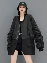 Women's Jackets URIOR 2024 Autumn Fashion Patchwork Black Trench Coat Loose Personalised Casual Women Short Jacket