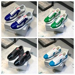 24SS Designer Shoes Men Americas Cup Sneakers Leather Trainer Patent Flat Black Blue Mesh Nylon Casual Shoes With Box