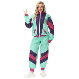 Women's Two Piece Pants Adult Women Man 80s Tracksuit Retro Hip Hop Windbreaker Disco Sets Colorblock Womens Pant Set Carnival Beer Festival