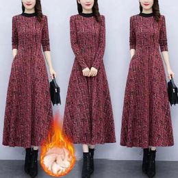 Casual Dresses A-line Silhouette Dress Cosy Printed Maxi With Pockets For Autumn Winter Women Long Sleeve Warm Mother