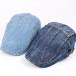 Berets Men Denim Sboy Beret Hat Flat Ivy Gatsby Cabbie Driving Cap Adjustable Breathable Retro Casual