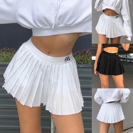 Skirts White Pleated Short Woman Elastic Waist Mini Sexy Casual Summer Embroidery Letters Half Skirt 2024