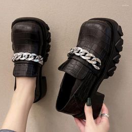 Dress Shoes Women Punk Platform Chain Decoration Loafers Slip-On Casual Cool Fashion Outdoor Big Head Leather Heels Female 35-39